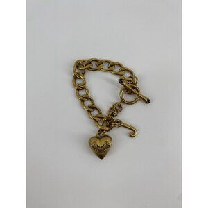 Juicy Couture Gold-tone Heavy Curb Link Toggle Heart J Bracelet Charms Y2K